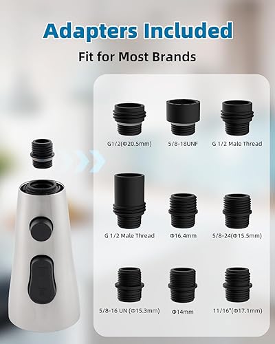 Miniatura 2 de Hygie Rinse Reemplazo de cabezal de grifo de acero inoxidable, cabezal universal de grifo de cocina con 12 adaptadores, 3 modos de agua, cabezal
