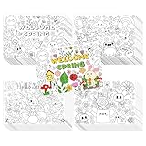 ANGOLIO Welcome Spring Animals Coloring Poster - 32Pcs Hello Spring Coloring Page Cute Cartoon Animals Plants Pattern Including Flower Bees Frog Butterfly for School Party Favor Gift Goodie Bag Filler
