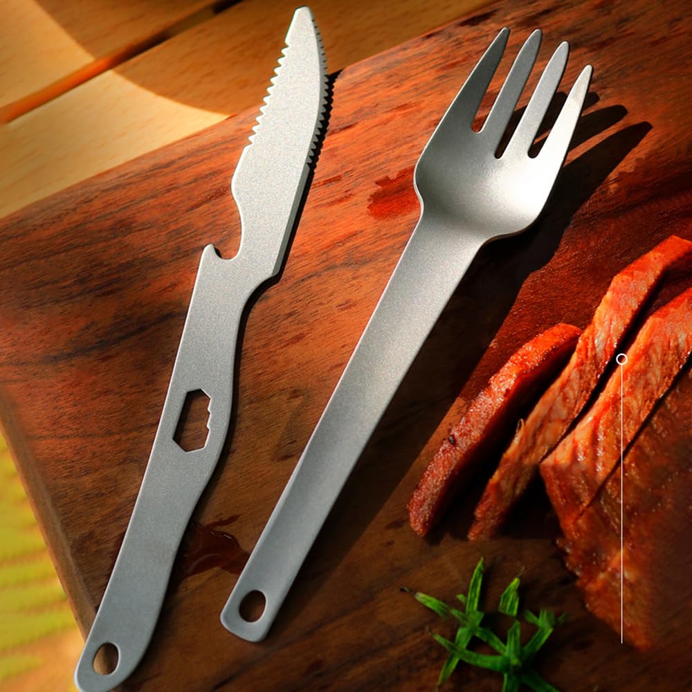YUYTE Camping Besteck Set aus Edelstahl mit Messer, Gabel & Löffel – leicht, kompakt & rostfrei für Wandern, Grillen, Angeln & Rucksackreisen