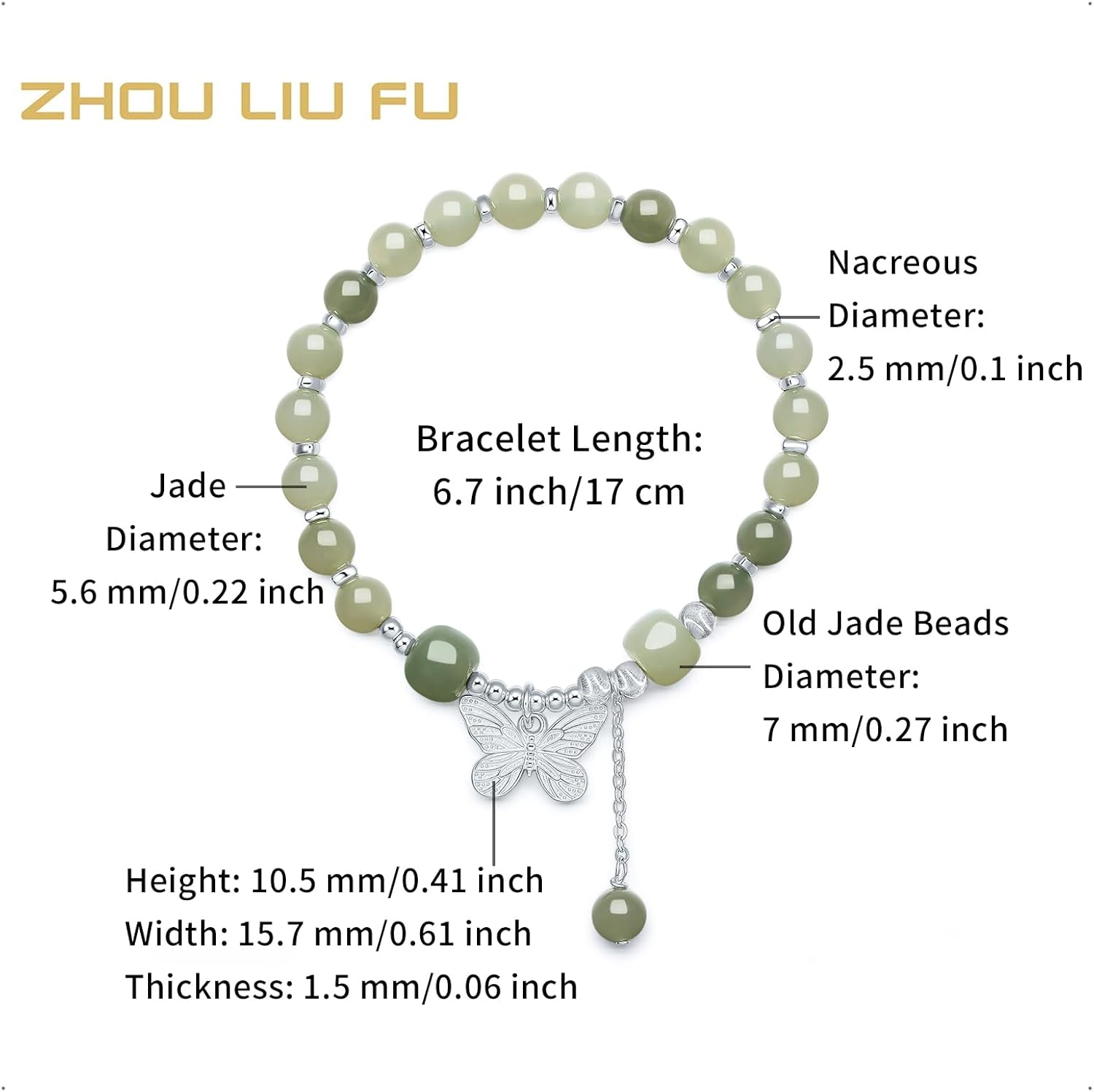 Sterling Silver Jasper Beaded Bracelets for Women S925 Silver Green Gemstone Bead Butterfly Stretch Bracelet Mom Birthday - Image 2