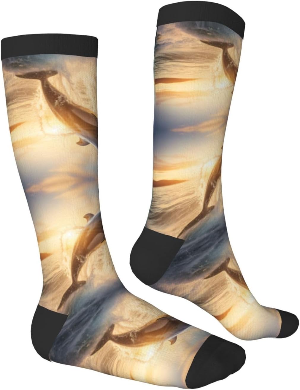 Dolphin Print Breathable Crew Neck Athletic High Socks,Suitable For Sports,Running,And Travel.