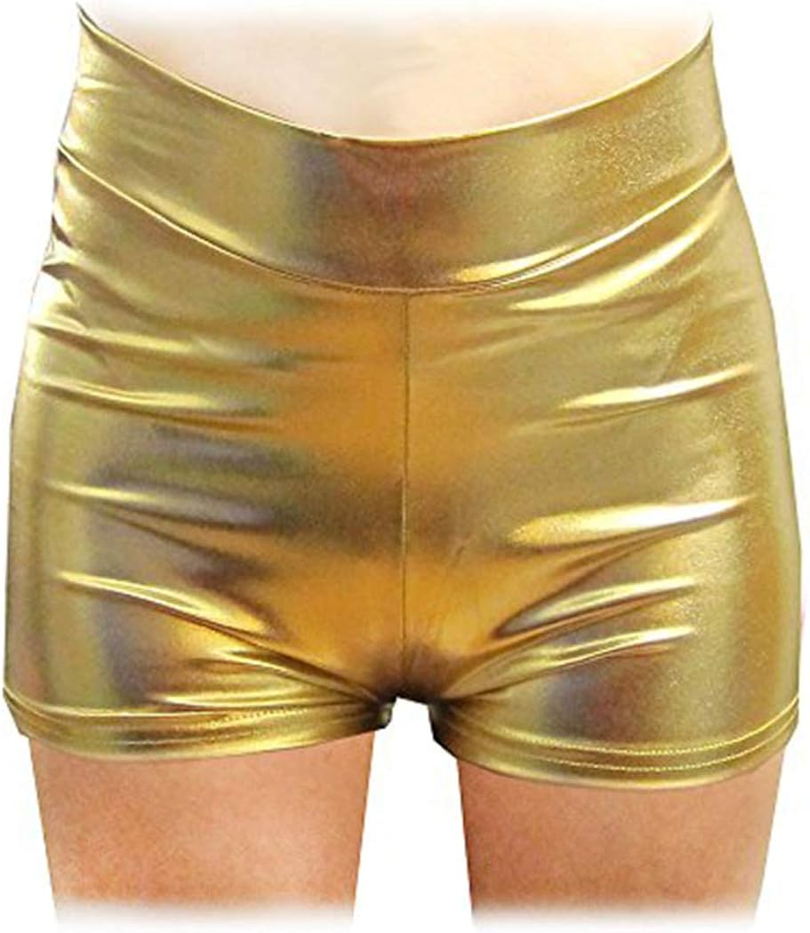 Shiny Stretchy Metallic Mini Shorts Hot Pants for Halloween Costume Party: Clothing