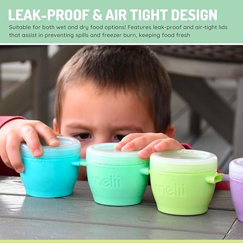 Miniatura 7 de melii Snap & Go Recipientes de almacenamiento de alimentos para bebés con tapas, recipientes para aperitivos, aptos para congelador, 4 onzas,