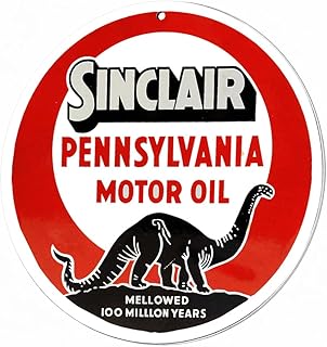 Brotherhood Round Metal Sign for Sinclair Motor Oil Red - Gas Station Decor | 12-Inch Diameter Round Aluminum Sign - Vintage Reproduction, Pre-Drilled Top Hole, Smooth Edges, Garage or Home Decor