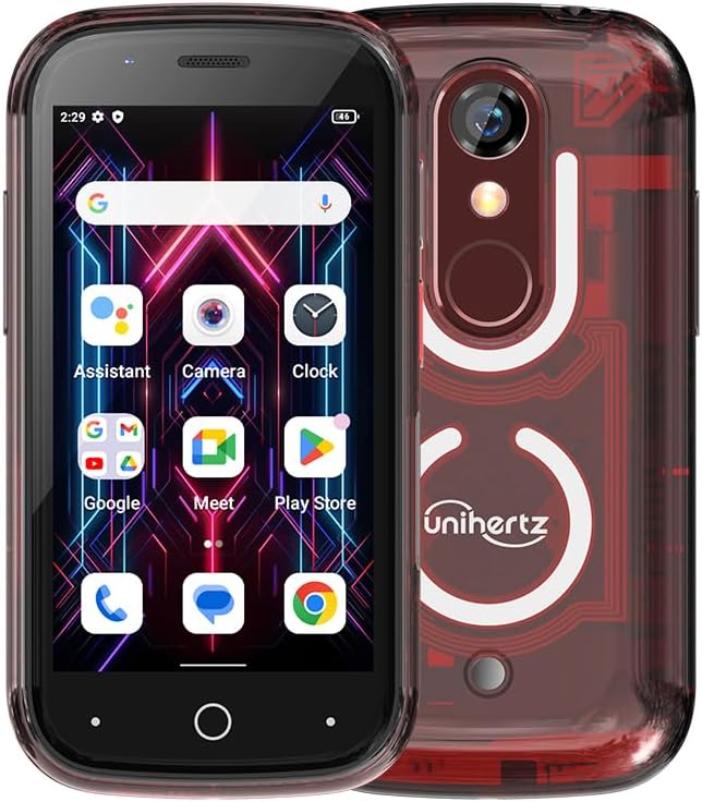 Unihertz Jelly Star Mini Smartphone, 3 Inch the World's Smallest Tiny Cell Phone 4G Android 13 Transparent Design LED Light NFC OTG, Red (NO Charger)