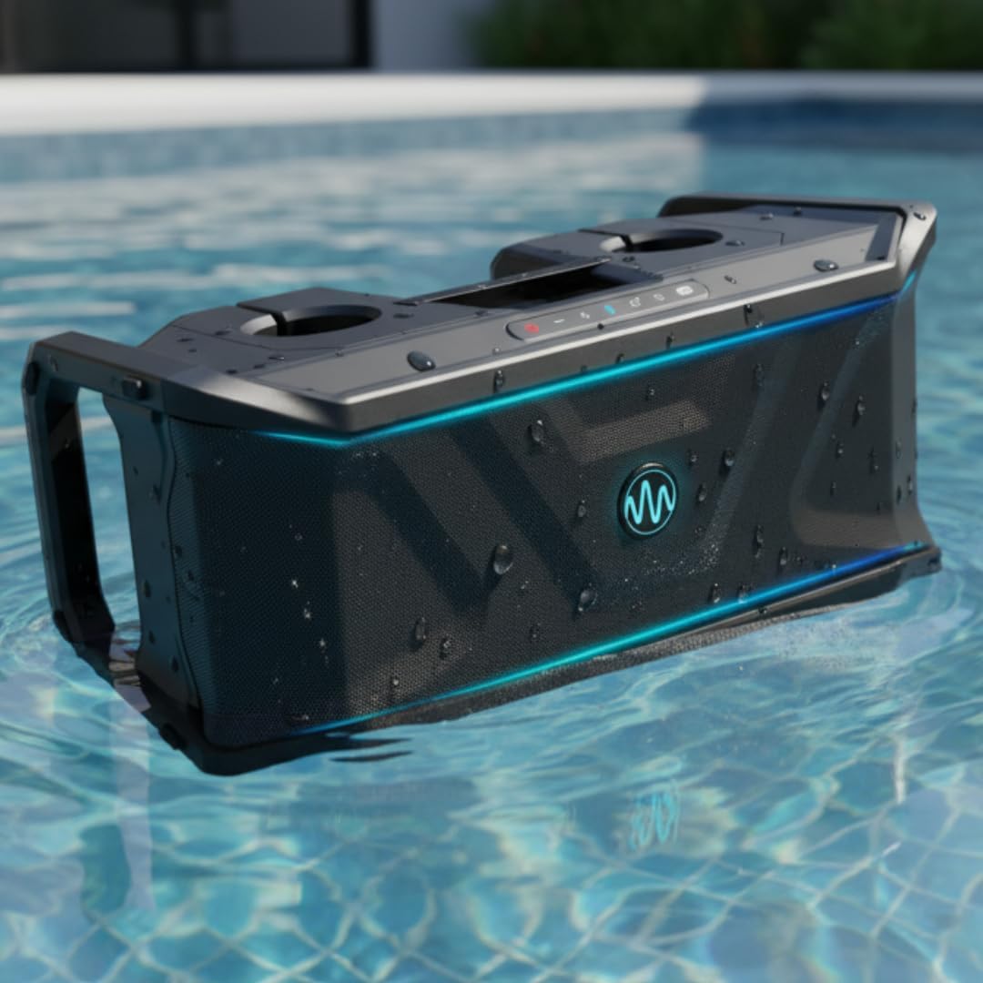 Gemini Floating Pool Speaker — IP67 Waterproof Bluetooth Party Speaker with 20Hr Battery, RGB LED Lights, Cup Holders & Mic/Guitar Inputs (SoundSplash Ultra)