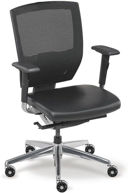 Mid-Back Mesh Chair with Memory Foam Black Leather Seat and Aluminum Frame, NBF Signature Series Arris Collection
