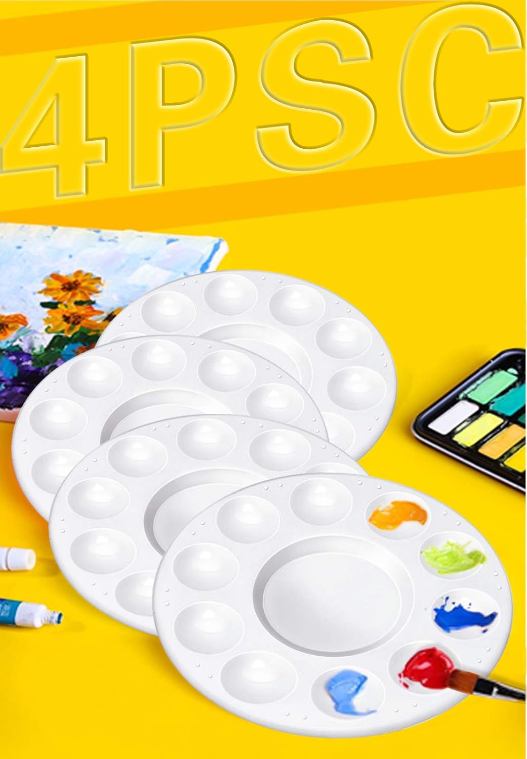 WNATN Paint Tray Palettes, Plastic White Palettes for Kids & Students, Paint Tray for Art Class, Craft DIY or Have a Birthday Painting Party-4pcs