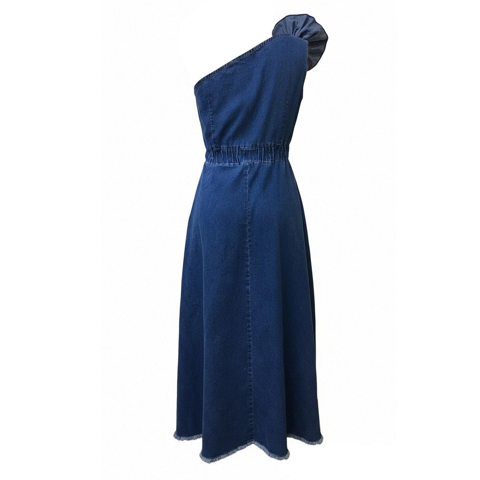 Elegante vestido casual con hombros descubiertos con estampado floral vestido largo de mezclilla en diseño moderno para mujer, ideal para uso diario, oficina o vacaciones