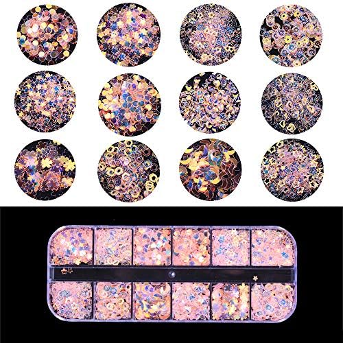 24 Boxes Holographic Nail Sequins, Kalolary Iridescent Mermaid Nail Art Glitter Ultra-thin Confetti Flakes for Nail Art Decoration