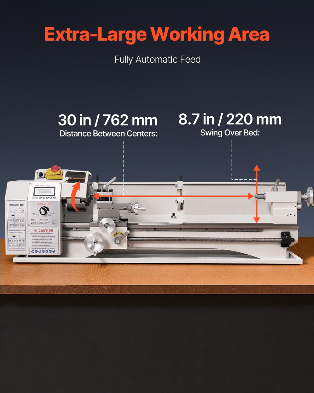VEVOR Tornio da Banco Metalli 1100W Ingranaggi 220x762mm Motore Brushless
