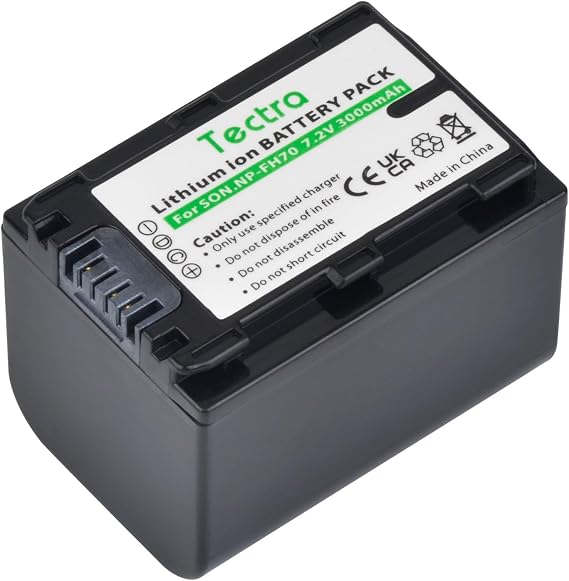Tectra 2-Pack NP-FH70 Battery and LCD USB Charger for Sony NP-FH30, NP-FH50, NP-FH60, NP-FH90 NP-FH100 and Sony HandyCam DCR-DVD650, DCR-HC20, SX40, SX60, HDR-CX100, TG5, CX500