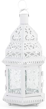 Accent Plus Christmas Decorations Indoor Lantern Decorative Outdoor Christmas Decorations Candle Lantern Moroccan Candle Holders Metal Hanging Lantern, White 6 X 5 X 12 Inches