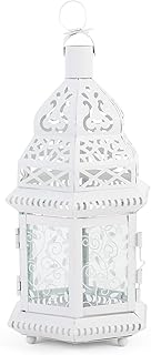 Accent Plus Christmas Decorations Indoor Lantern Decorative Outdoor Christmas Decorations Candle Lantern Moroccan Candle Holders Metal Hanging Lantern, White 6 X 5 X 12 Inches