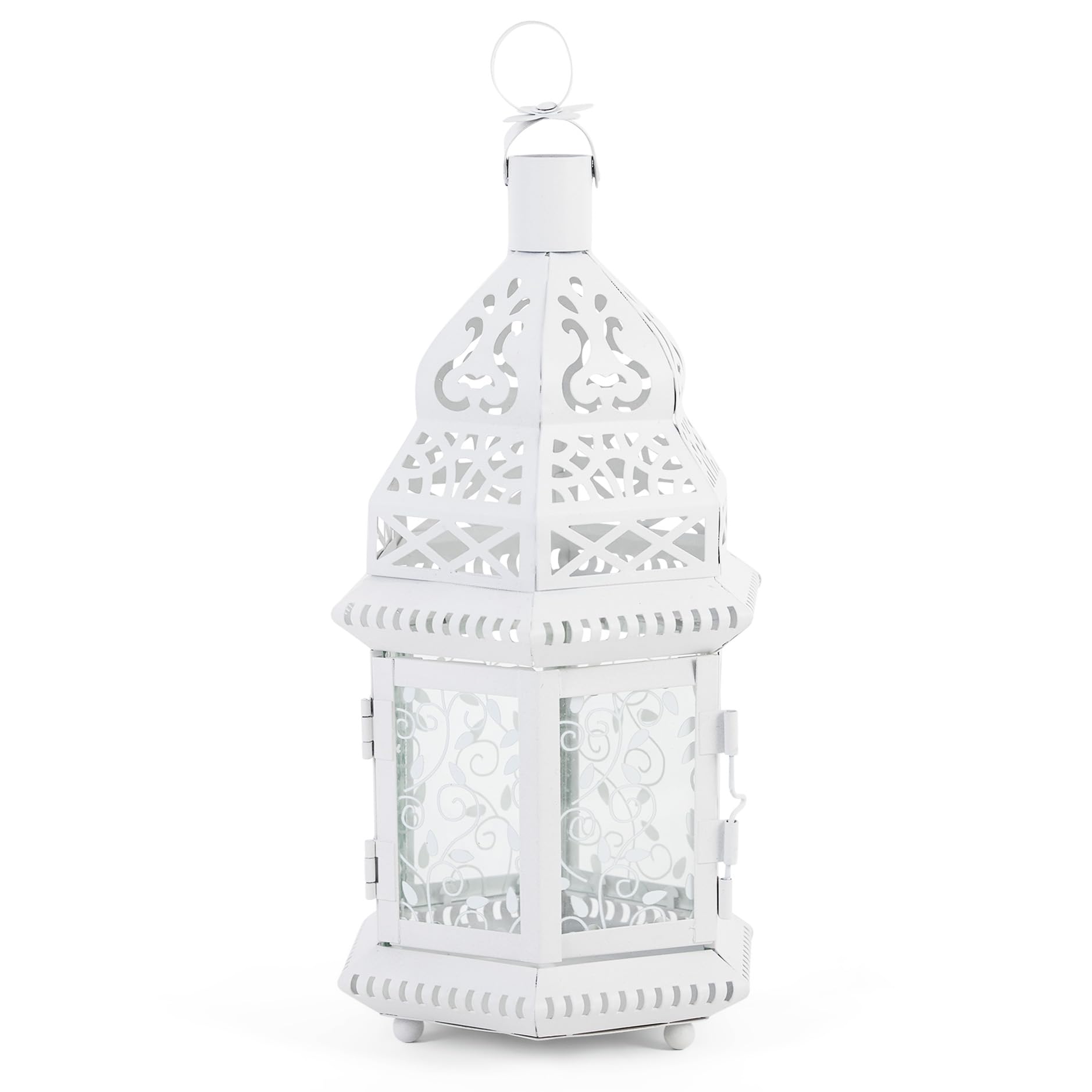 Accent Plus Christmas Decorations Indoor Lantern Decorative Outdoor Christmas Decorations Candle Lantern Moroccan Candle Holders Metal Hanging Lantern, White 6 X 5 X 12 Inches