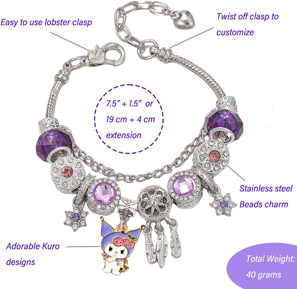 Kawaii Anime Bracelets and Necklace Set with Jewelry Box Adjustable Stainless Steel Bracelets Necklace Accessories Cute Stuff Bangle Gifts for Women - Image 3