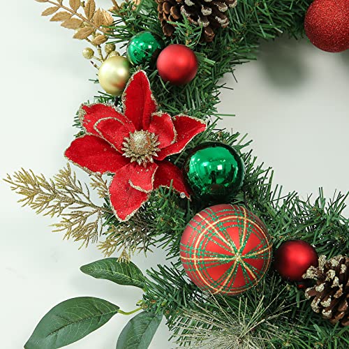 Wbhome Pre-Lit 24 Inch Artificial Christmas Wreath, Red Green & Gold Lighted Wreath With 35 Led Lights For Indoor Outdoor Front Door Window Xmas Decor Holiday Decorations, Battery Operated #TOP3