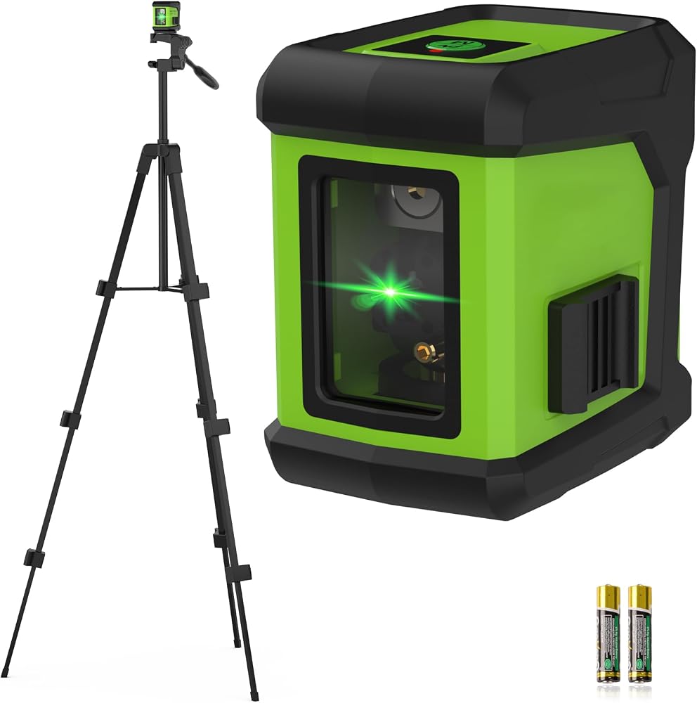 Self Leveling Laser Level with Tripod,DEGLASERS 100ft Green Cross Line laser lever,Lazer Leveler Tool for Picture Hanging Floor Tile Wall Home Renovation, Indoor Project, Battery Included