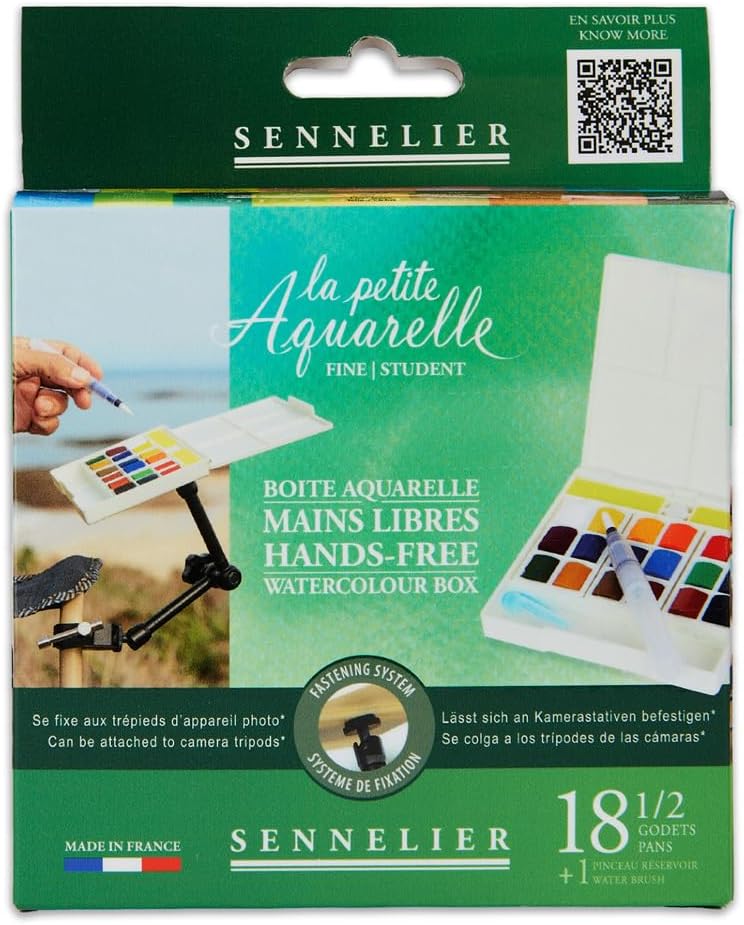 Sennelier La Petite Aquarelle Hands-Free Watercolor Set, 18-Color Set for Plein Air Painting and Sketching