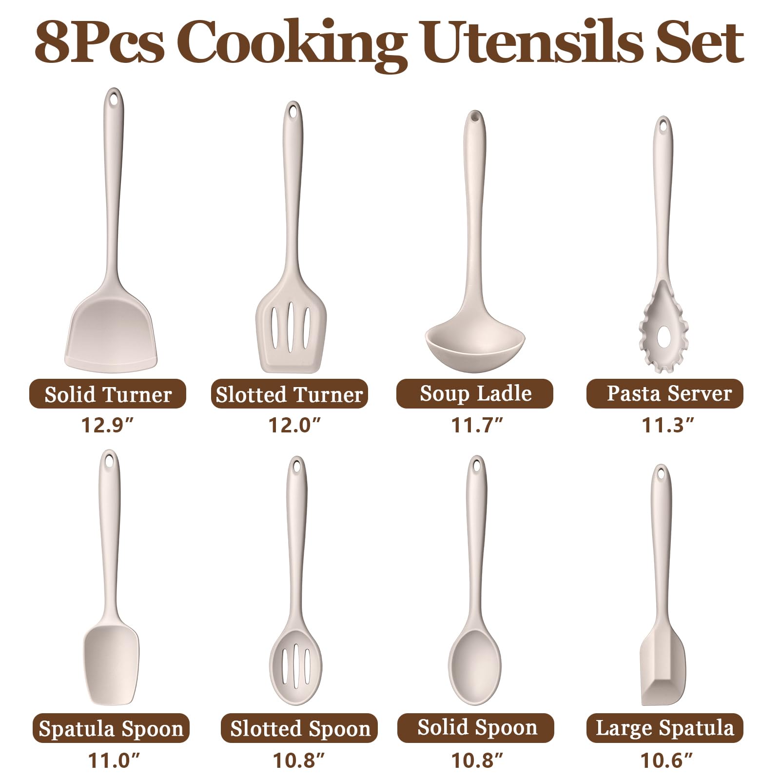 LIANYU Juego de 8 utensilios de cocina de silicona resistentes al calor, utensilios de cocina de grado alimenticio para utensilios de cocina antiadherentes, incluye espátula de silicona, cuchara,
