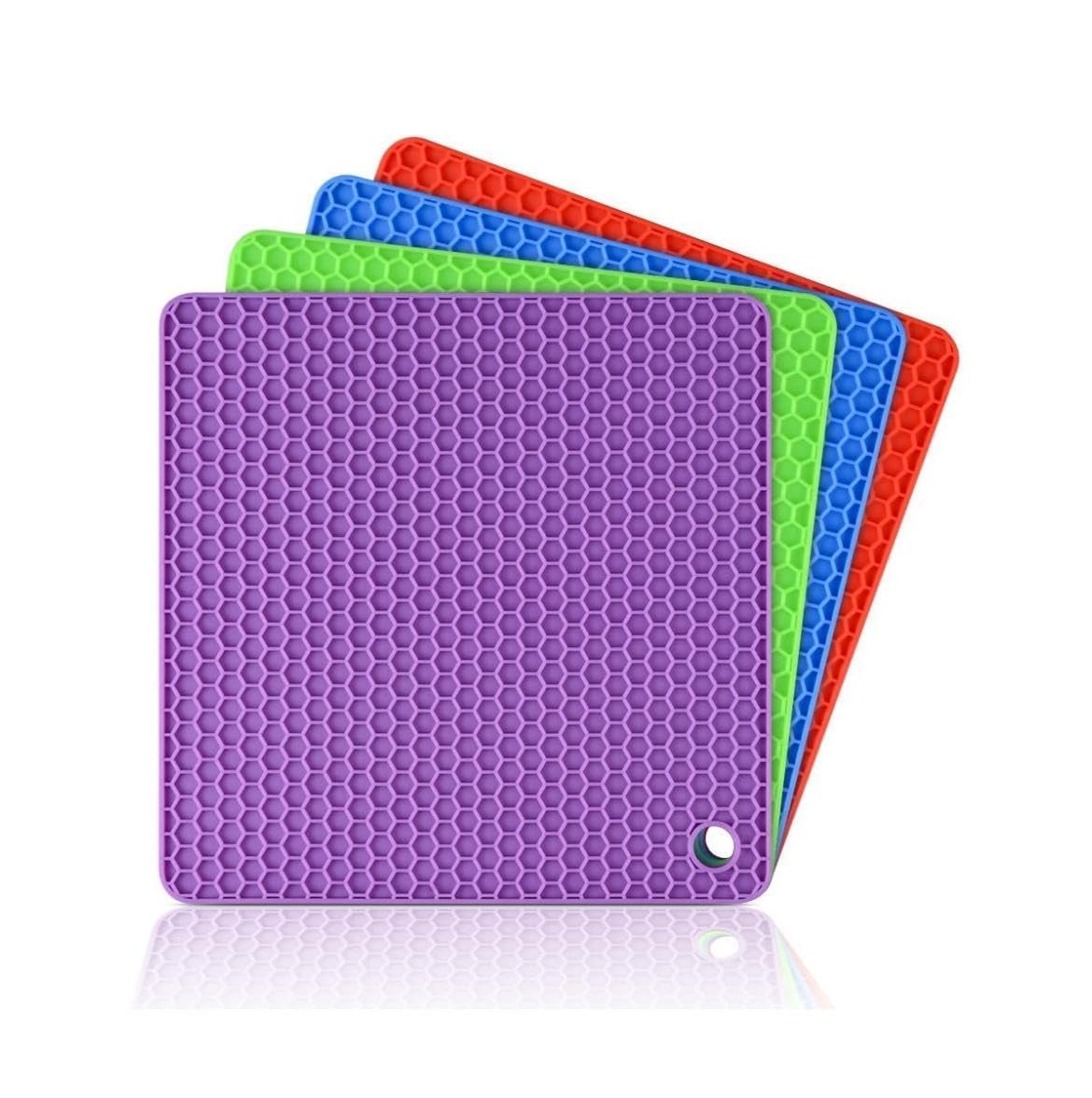 Ality Trivet Mats,6 Pcs Silicone Table Mats Heat Resistant Hot Pans Non-Slip Pot Holders Placemat for Bowl Dishes Kitchen Cooking Dining - Triangle & Line Mix (Set of4)