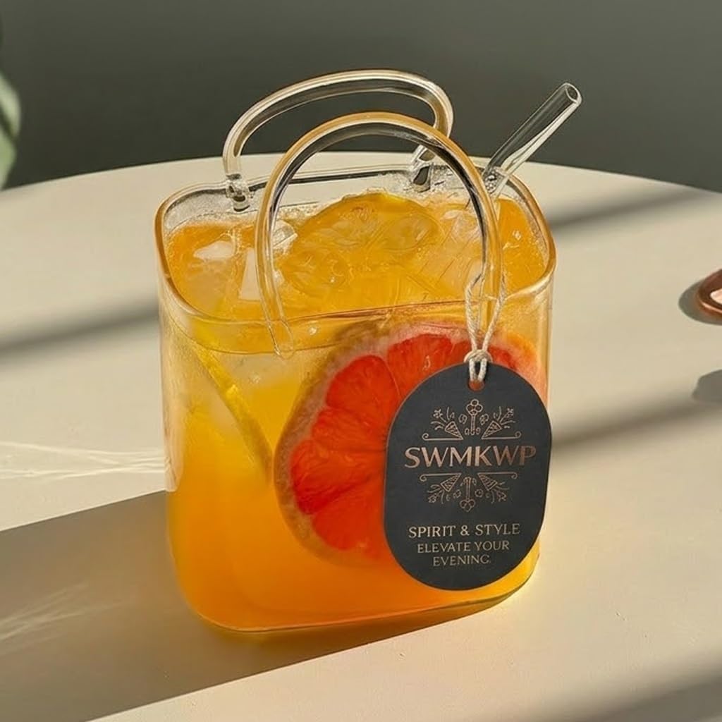 Glass Purse for Drinks Unique Wine Glasses Vase Cute Cocktail Cups Bowl Creative Drinking Cup Reusable Glasss Fruit Juice Tea Flower Display Gift Women Party Decor Handbag Design