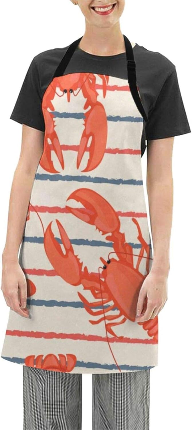 Aprons for Women Lobsters Stripe Apron Cooking Cute Chef
