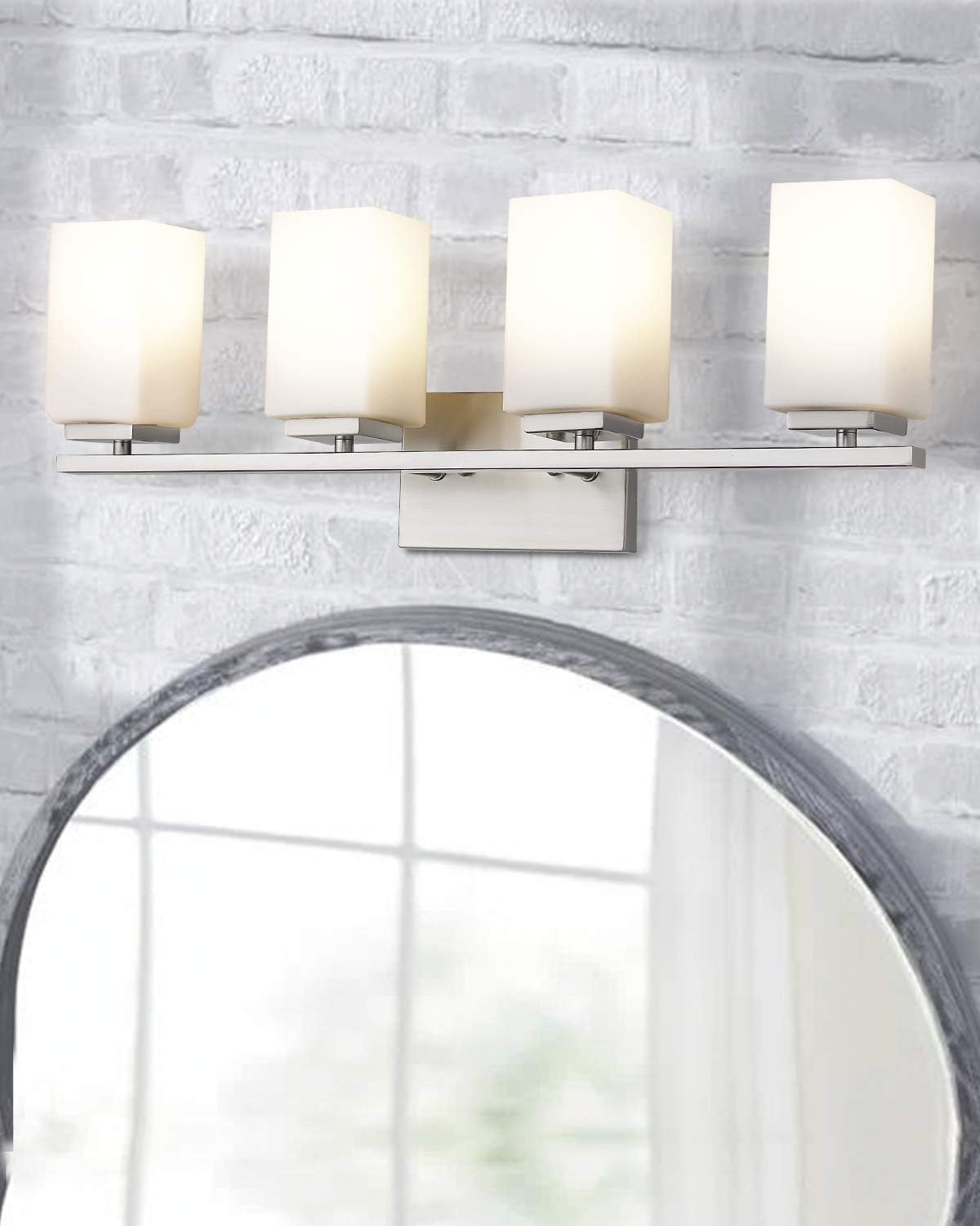 Hоttеѕt Sаlе Zeyu 4-Light Bathroom Light Fixture, Vanity Light for Bathroom Living Room 26 Inch, Brushed Nickel Finish with Frosted Glass Shade, 6106-4 BN