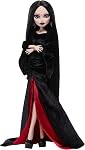 ​Monster High x Wednesday Morticia Addams Doll | Collector Doll in Black and Crimson Velvet Dress with Jewelry, Show-Inspired Heels and Doll Stand