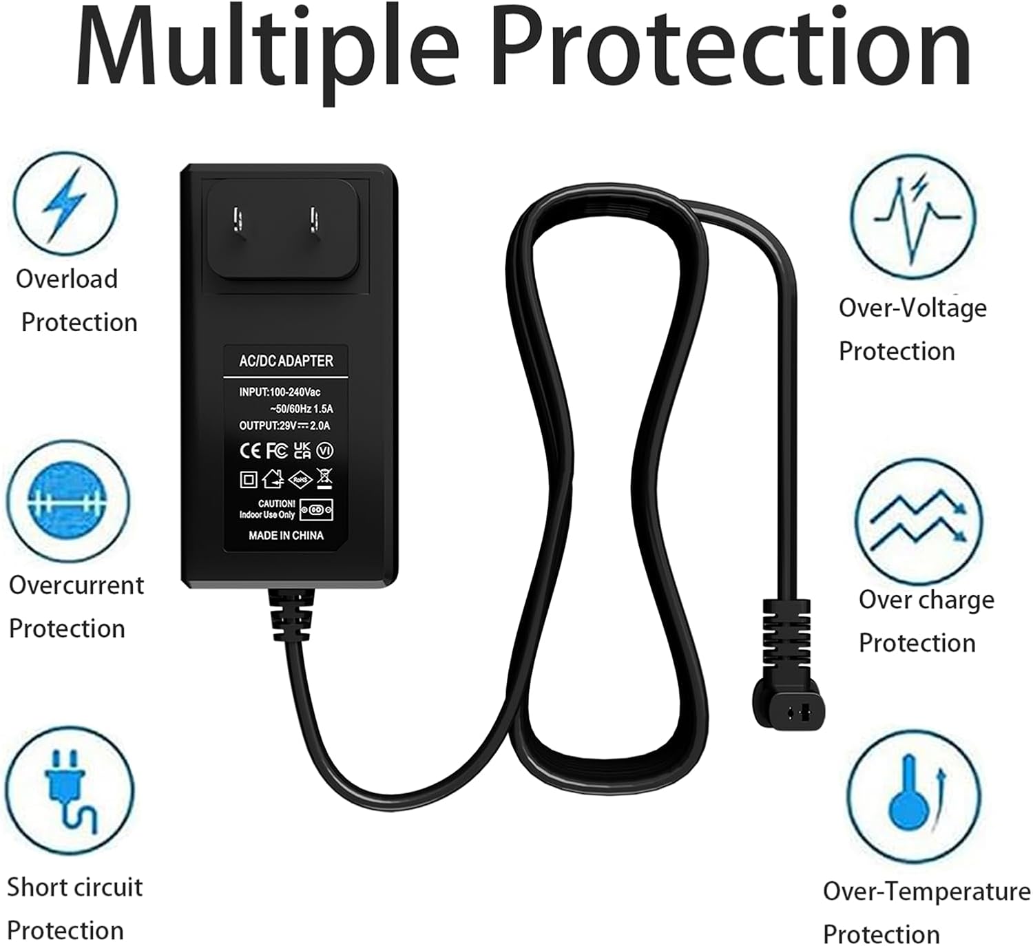 29V 2A AC/DC Wall Plug Recliner Power Supply for Recliners & Lift Chairs Compatible with Limoss, OkiN, and Most Models (ZBHWX-A290020A, ZB-H290020A-C)