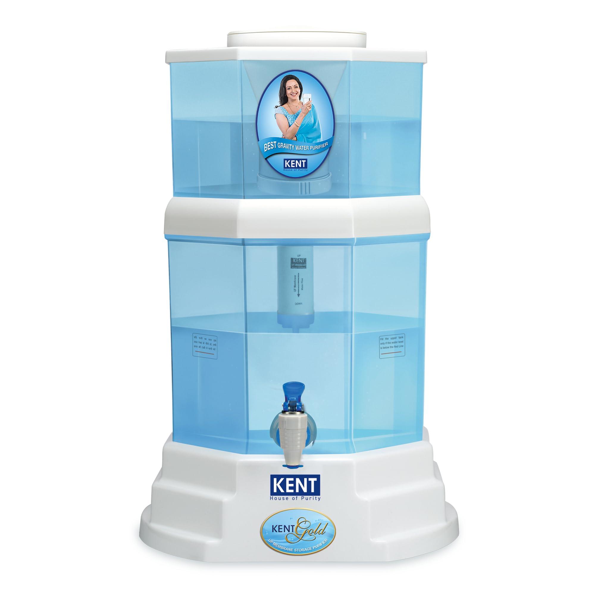 KENT Gold Gravity Water Purifier | UF Technology Based | Non-Electric & Chemical Free | Counter Top | 20L Storage | White