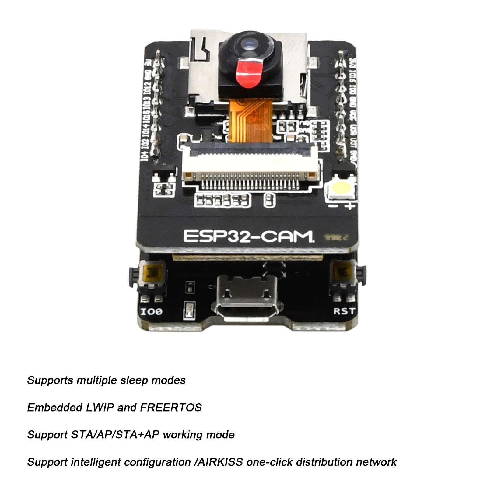 Lot de 2 cartes de développement ESP32 CAM WiFi Bluetooth : ESP32 CAM avec module de carte TF 2640 & 7670, module de caméra ESP32-CAM-MB 2640, module de caméra WiFi Bluetooth, compatible