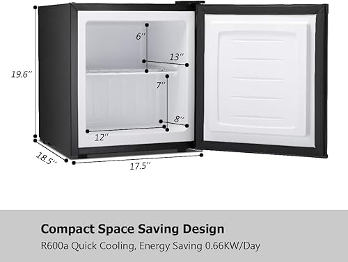Miniatura 8 de R.W.FLAME Mini congelador de 1.1 pies cúbicos, congelador pequeño reversible de una sola puerta, congelador vertical con estantes, pies ajustables