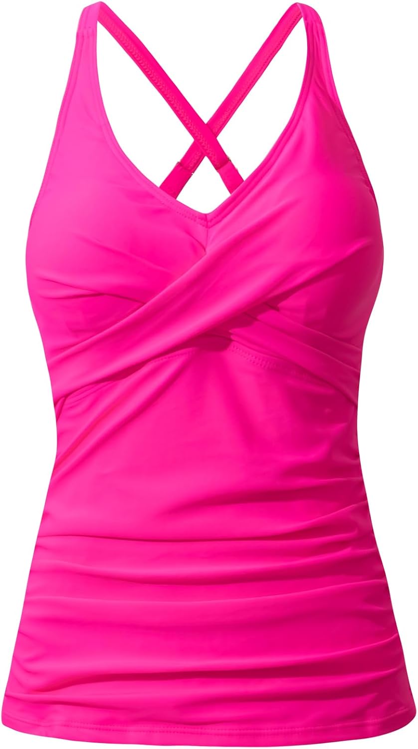 Fanuerg Tankini Top Only Twist Front Bathing Suit Tops for Women Tummy Control Tank Tops V Neck Swimsuit Top No Bottom - Image 3