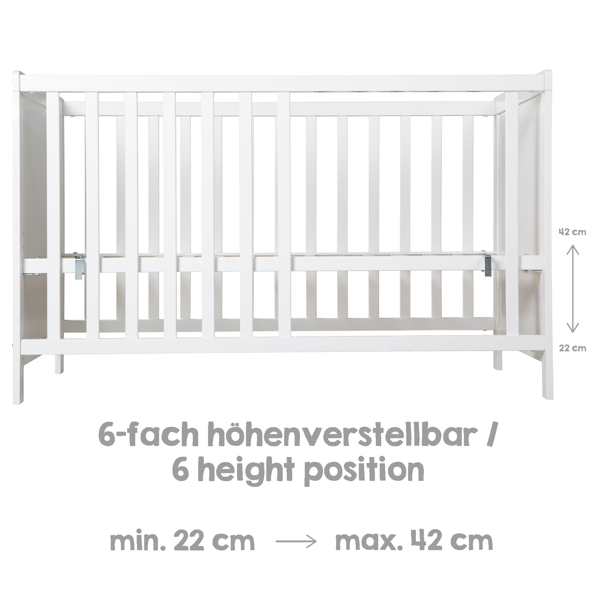 roba Lettino Co-sleeping 2 in 1, 60 x 120 cm, Rete a Doghe + Inserto, Trasformabile in Lettino Indipendente, Regolabile in Altezza, 5 Barre Rimovibili, Legno Laccato Bianco