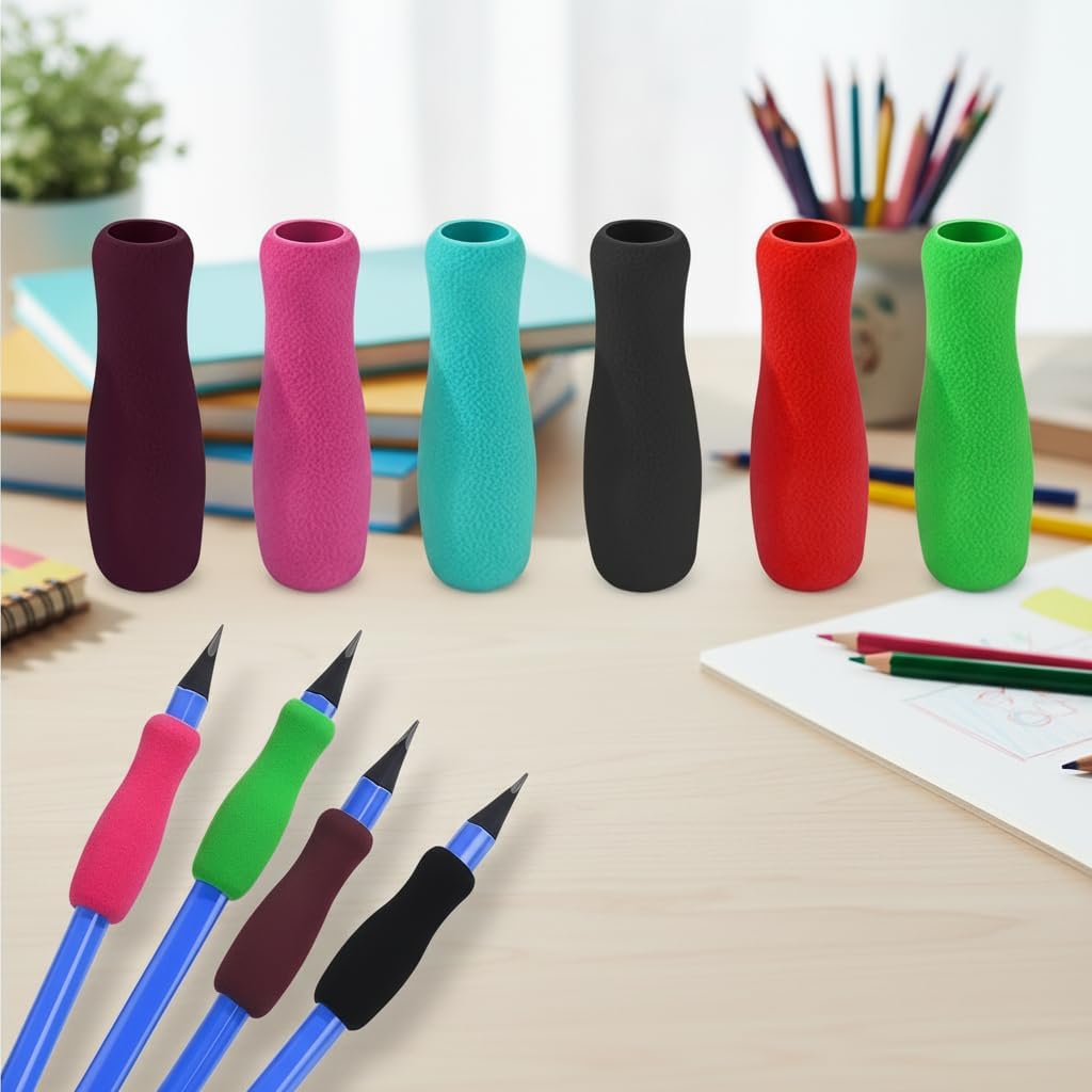6Pcs Colour Special Supplies Foam Pencil Grips Soft Foam for Adults,Open Slip Insert Pen Paint Brush Holder Ergonomic Right Left-Handed Use for Handwriting, Drawing, Coloring Education and Crafts