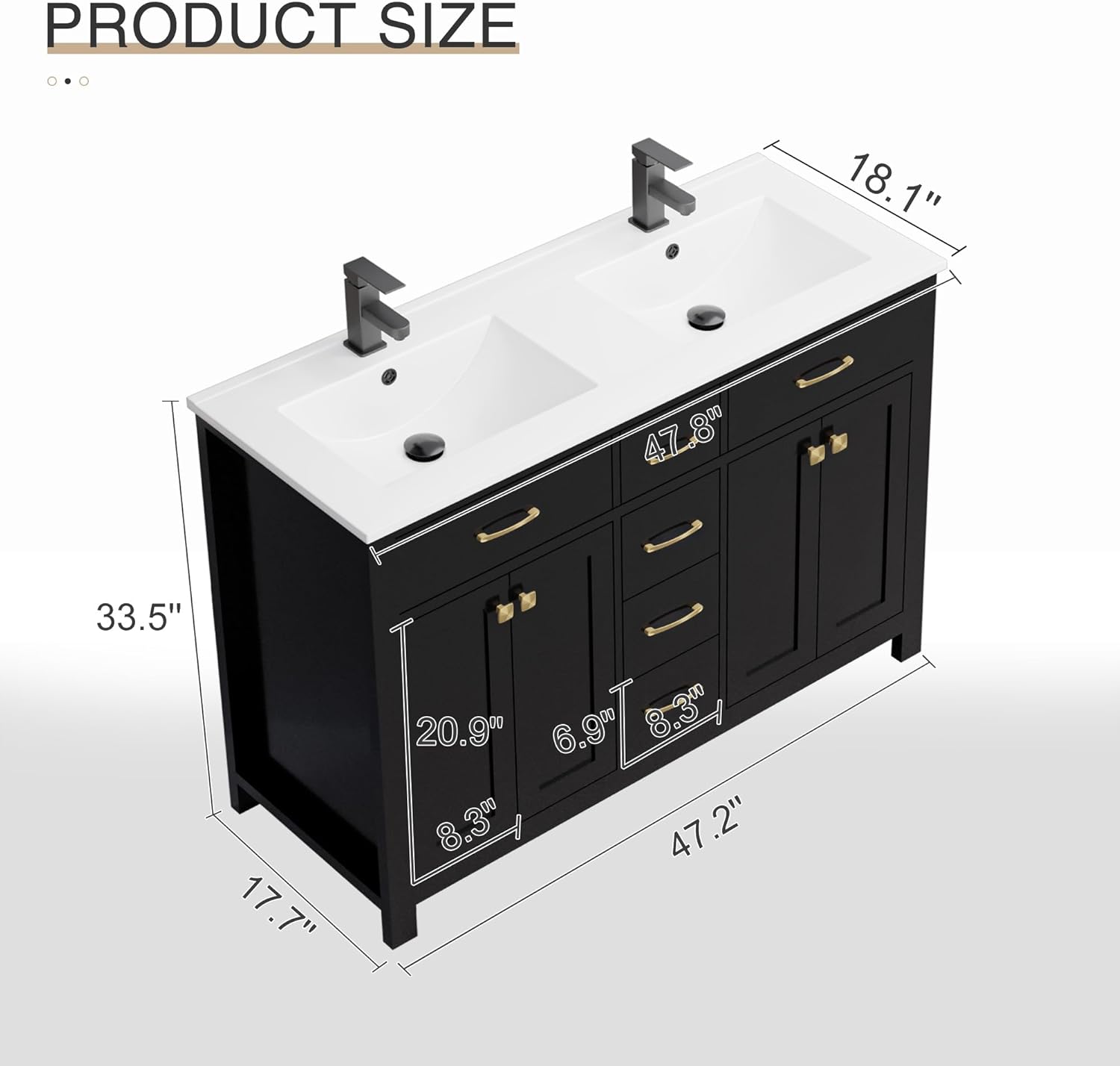 LUCKWIND 48" Painted Modern Bathroom Storage Cabinet with Sink, Include Faucet Without Mirror, Black-1