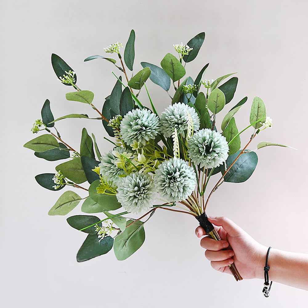 Becho Green Artificial Flowers Set Hydrangea Eucalyptus Leaf Faux Plant Bulk Flower Leaf With Stems For Diy Centerpieces Wedding Party Home Decorations (Green)