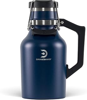 DrinkTanks Craft Growler, Passivated Stainless Steel Growlers for Beer, Leakproof and Vacuum Insulated Beverage Tumbler, Easy-to-Use Soda, Wine, or Coffee Tumbler with Handle, 32 Oz.