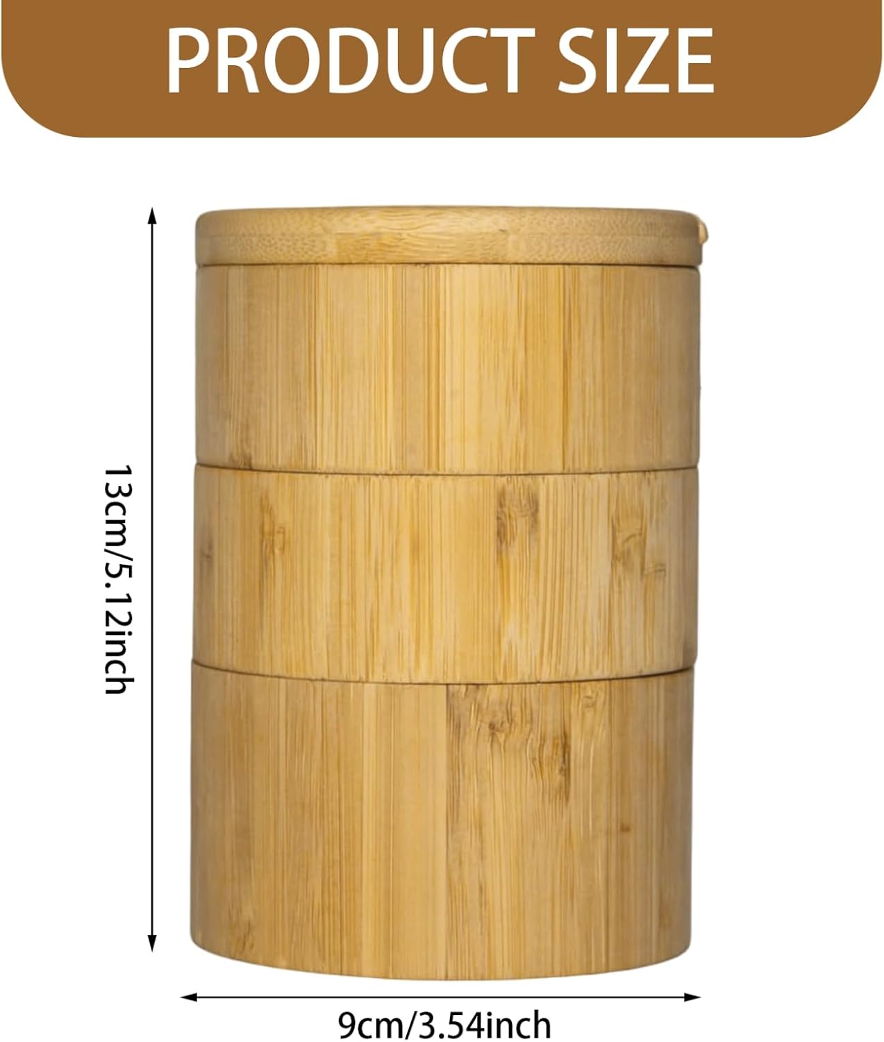 Salt Cellar, 3-Tier Wooden Salt Container with Built in Spoon and Magnetic Swivel Lid, Eco-Friendly Practical Small Wooden Box for Keeping Herbs or Seasonings