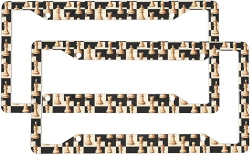 2 Pcs Car License Plate Frames for Women Men - Vintage Chess Print Solid Aluminum License Plate Cover for Car Accessories with Fasteners and Screws