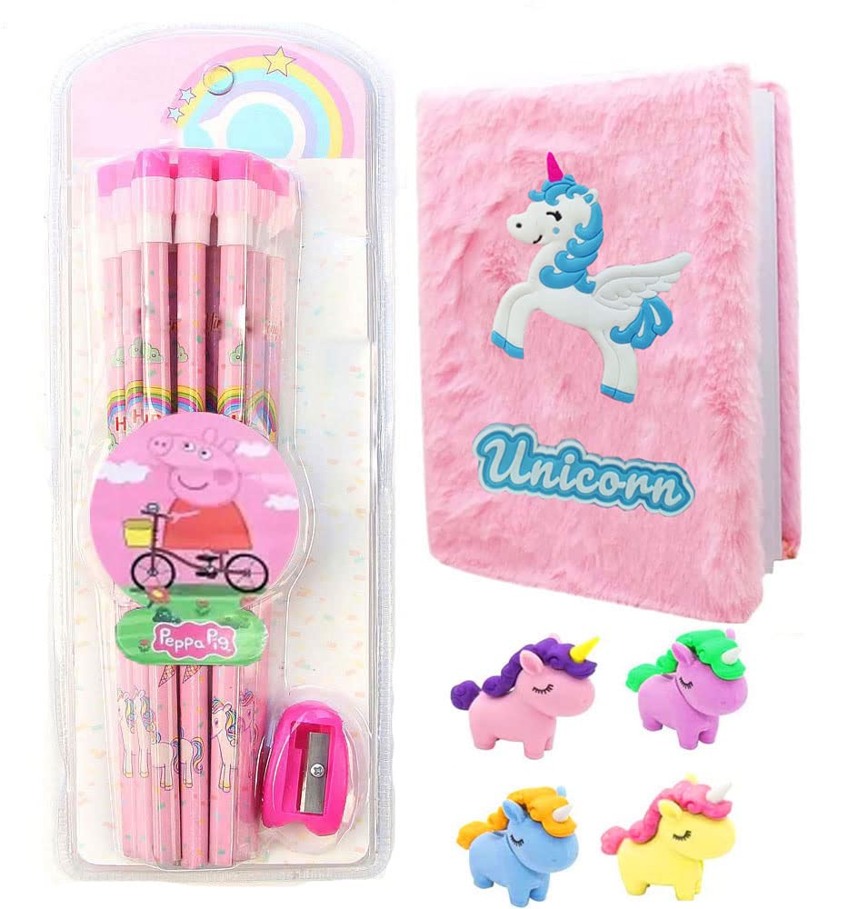 KOBBET® Pack of 12 Hb Wooden Pencils with Sharpener and 4 Dessert Design Fancy Eraser & Diary for Students Kids School Stationery Tools Multicolo (DIARY & 12 PEPA PENCIL, UNICORN ERASER) (B09X6TGST4) Amazon Price History, Amazon Price Tracker