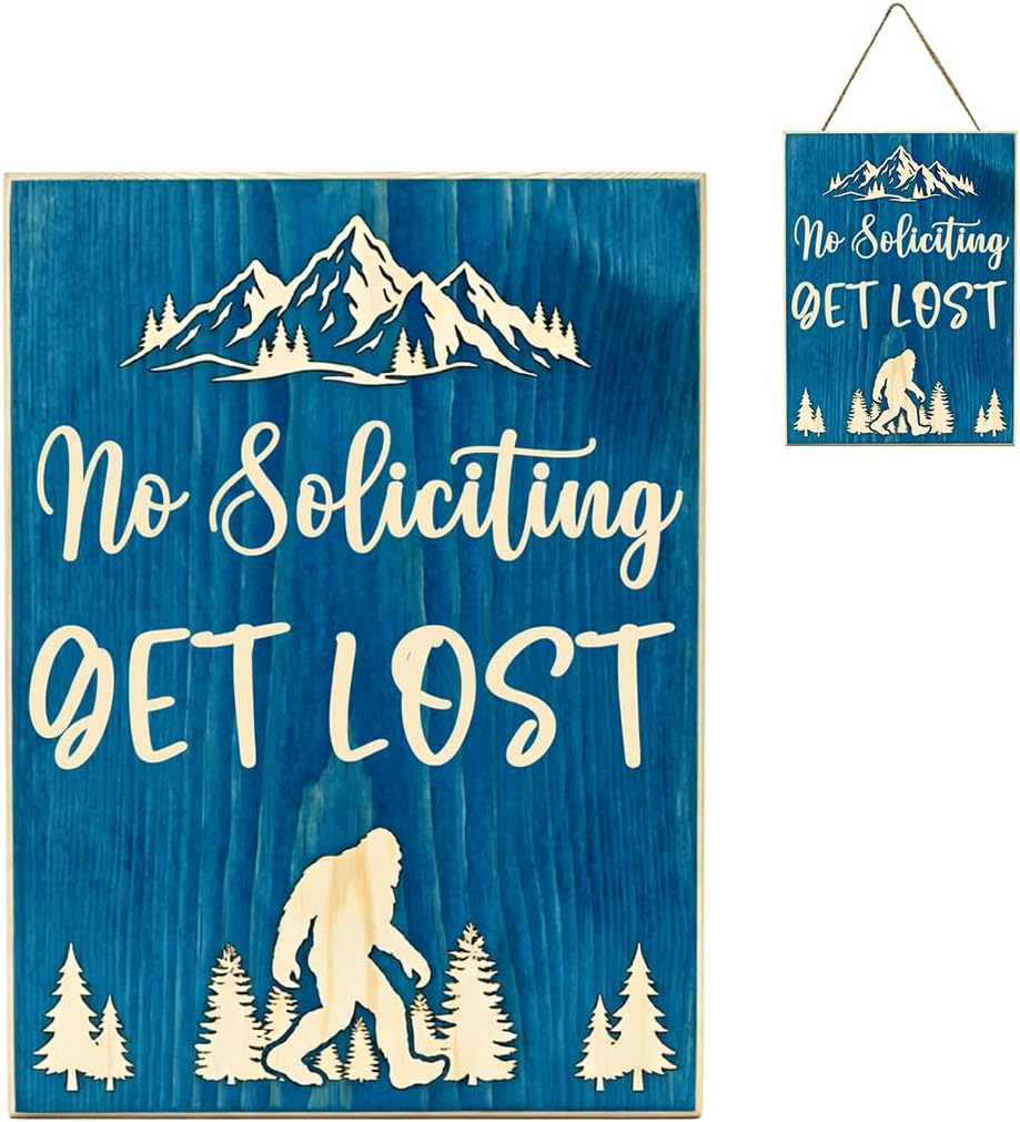 Polite No Soliciting Sign for Front Door, Minimal Farmhouse Wooden Door Sign with Please & Thank You Design, Rustic Entryway Porch Decor