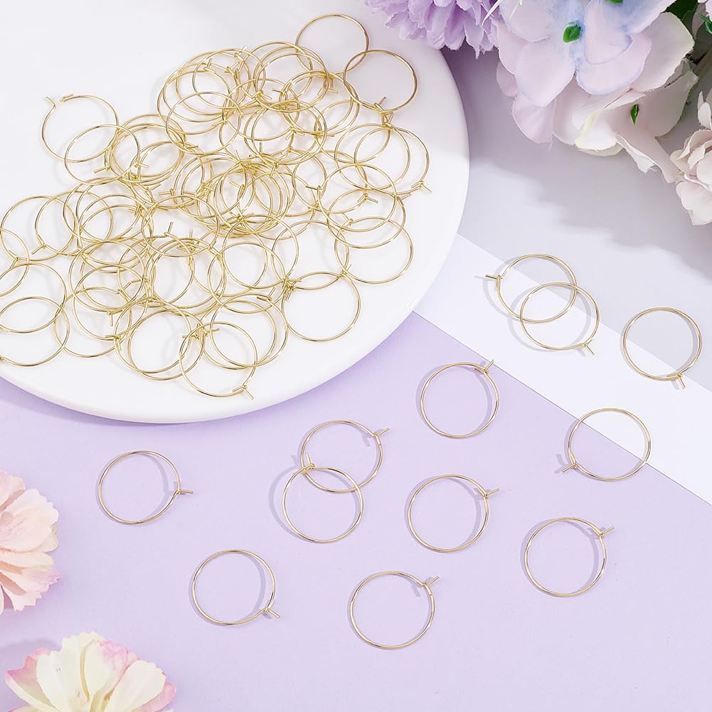 Beebeecraft 1 Box 100Pcs Beading Hoop Earring Findings 20mm 18K Gold Plated 304 Stainless Steel Round Earring Hoops Wine Glass Hoop Charms for Women Jewelry Making DIY Crafts