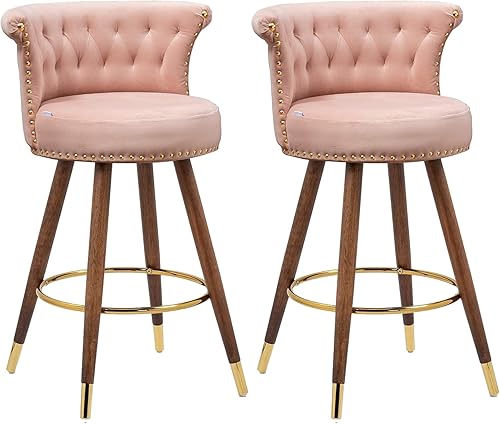 Taburetes de bar giratorios de terciopelo de 27 pulgadas, sillas de bar modernas de altura de mostrador con respaldo, taburetes de bar giratorios de