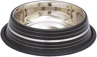 Indipets Matte Black & Silver Non-Tip Anti Skid Pet Food Dish Bowl 32 Ounce