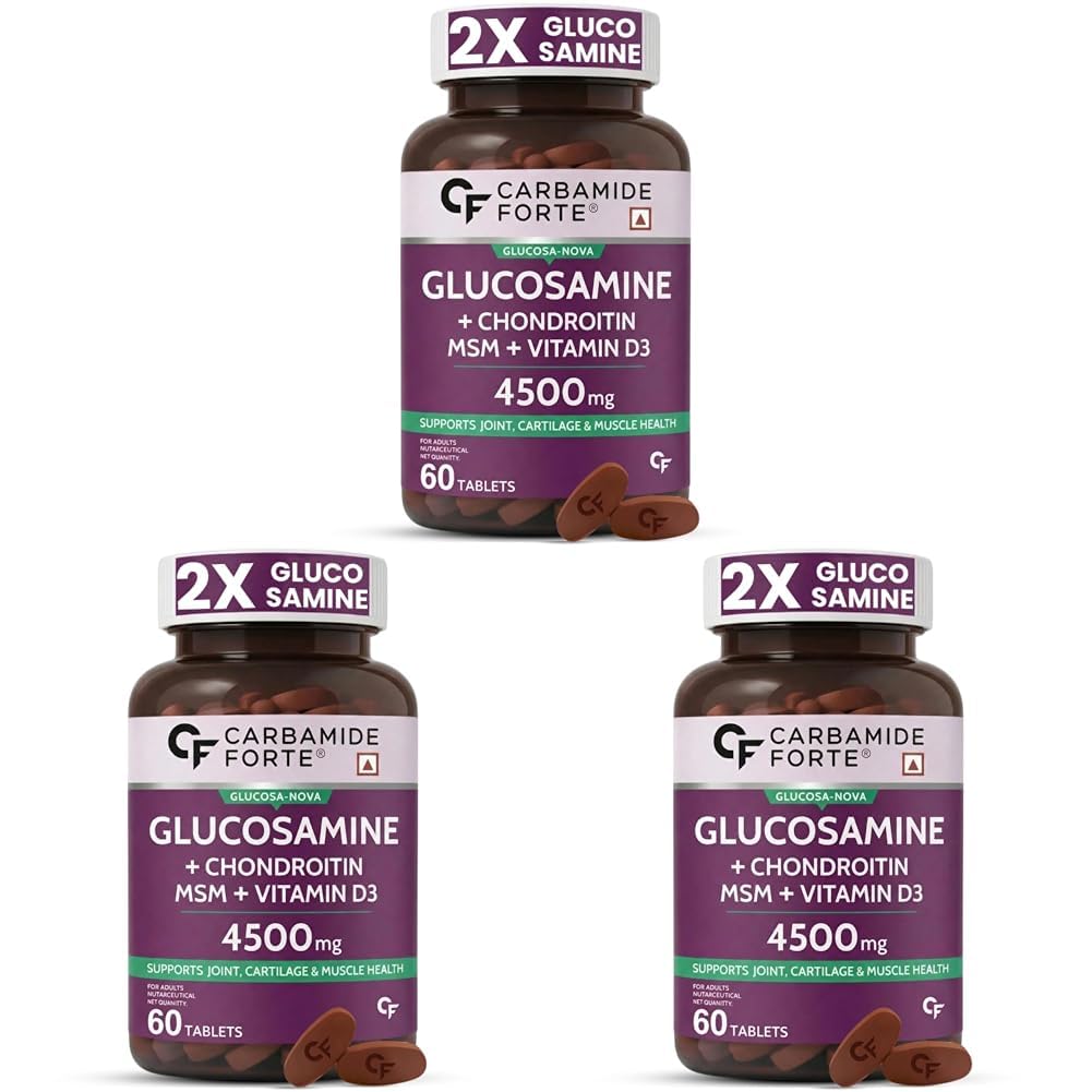 Carbamide Forte Glucosamine Tablets For Joint Support Supplement with Vitamin D3 & Glucosamine Chondroitin MSM | Joint Cartilage Support & Muscle Health | Joint Support Tablets - 60 (Pack of 3)-image-14