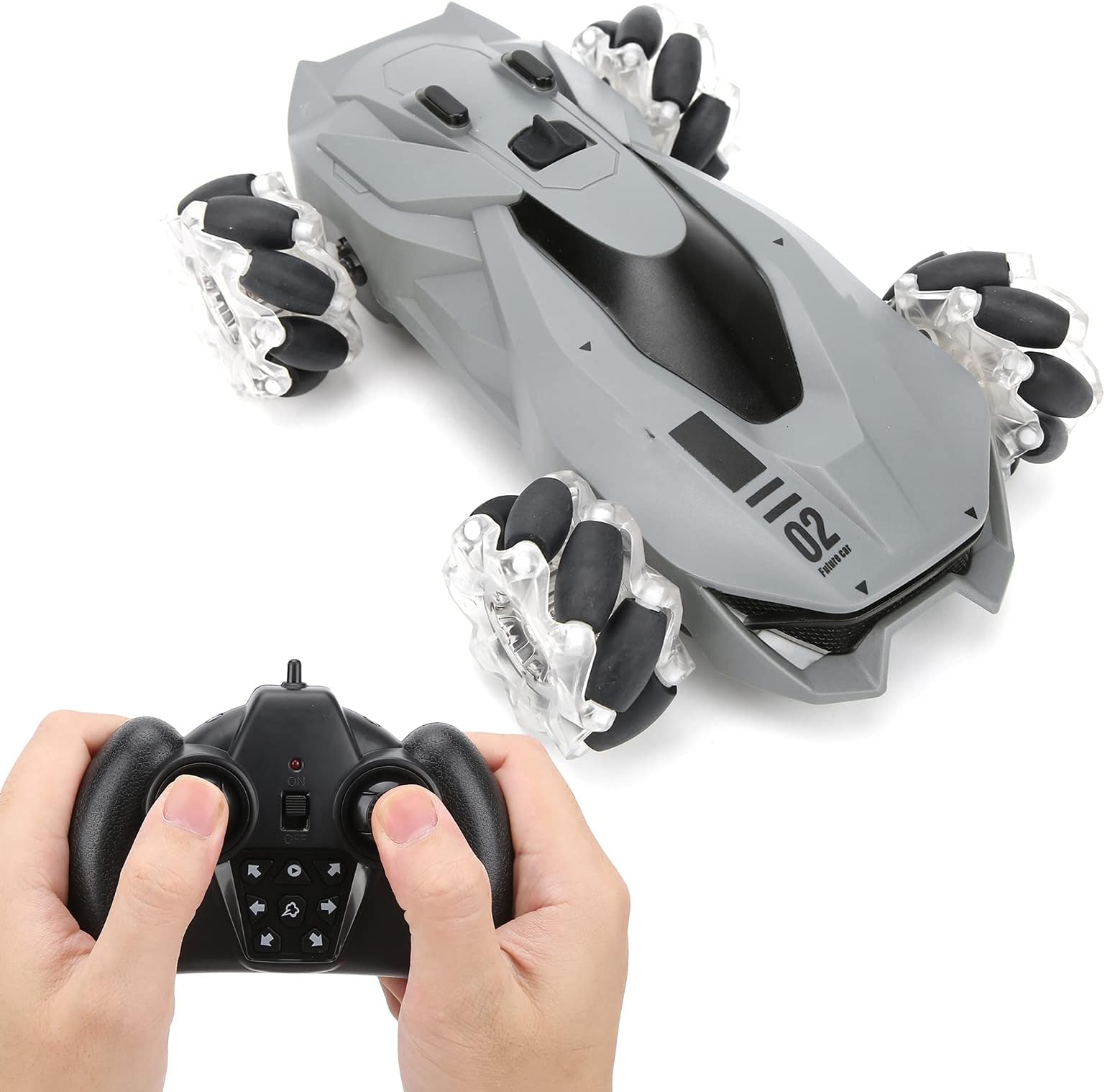 01 02 015 RC Stunt Car, Remote Control 4WD Spray RC Drift Car Grey Highly Simulated 1:24 for Boys for Girls