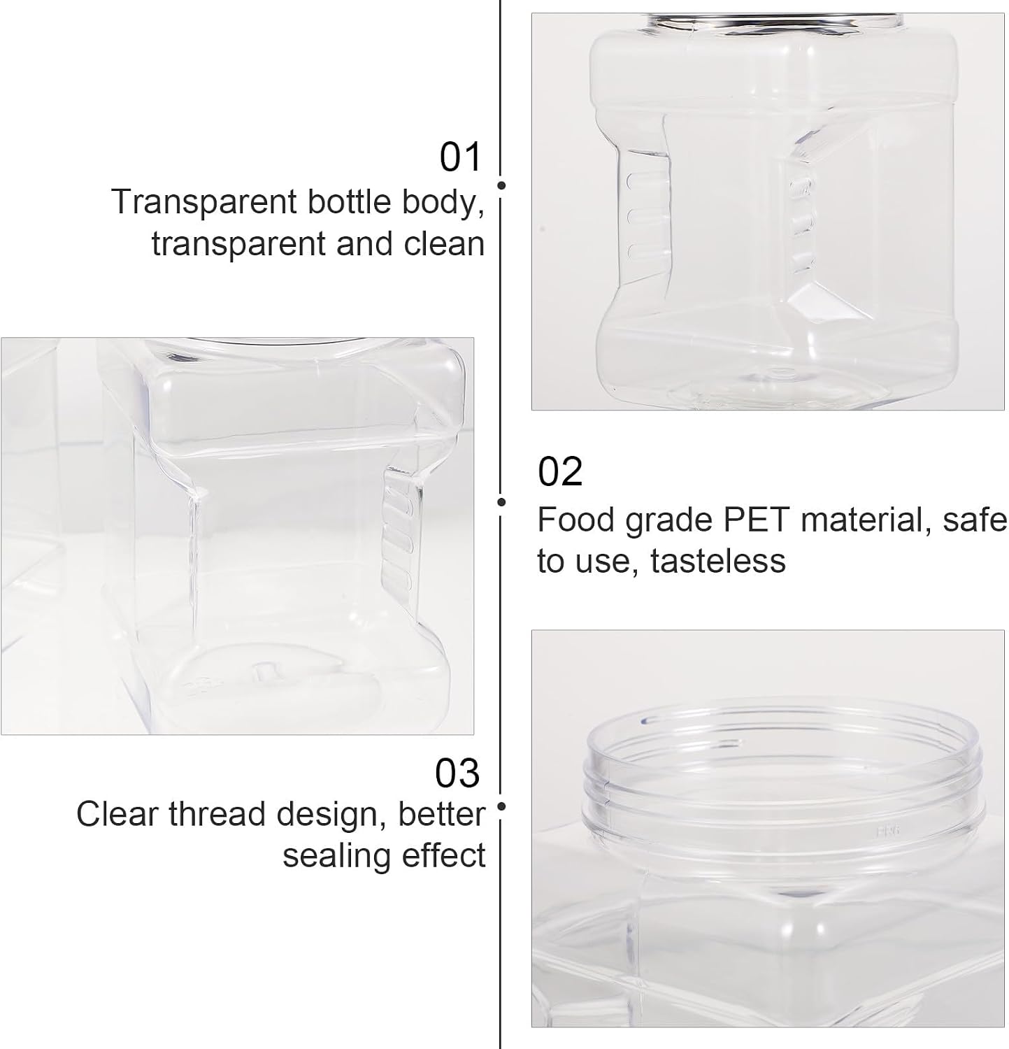 6pcs 1000ml Plastic Storage Jars Honey Bottles with White and Black Lids Food Containers Square Kitchen Pantry Jars for Honey and Nut Storage