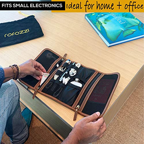 Leather Desk Organizer For Cables, Small Electronics, Mesh Zippered Pockets For Usb Drive, Phone, Battery, Sd Card, Sim Card, Passport Holder #TOP1